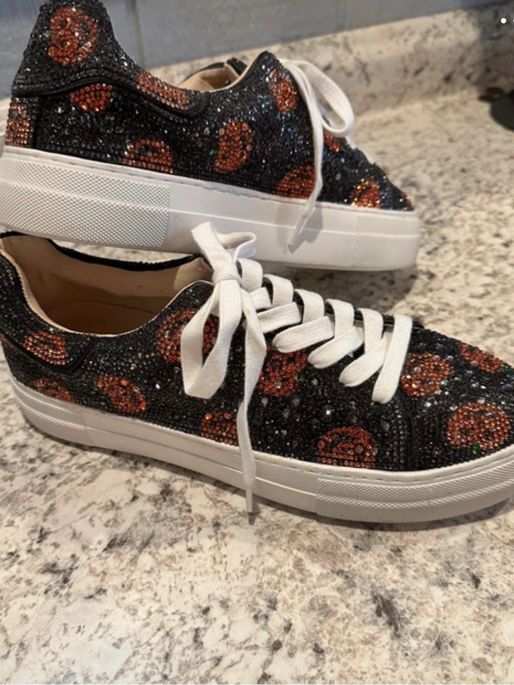 Betsey Johnson Sydny Pumpkin Black Rhinestone Platform Sneakers